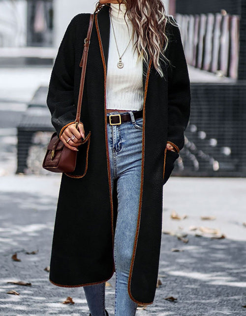 Load image into Gallery viewer, Full Size Contrast Trim Long Sleeve Coat with Pockets
