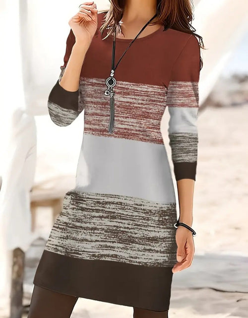 Load image into Gallery viewer, Color Block Round Neck Long Sleeve Dress
