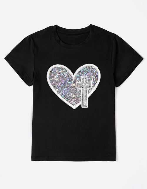 Load image into Gallery viewer, Graphic Heart Round Neck Short Sleeve T-Shirt
