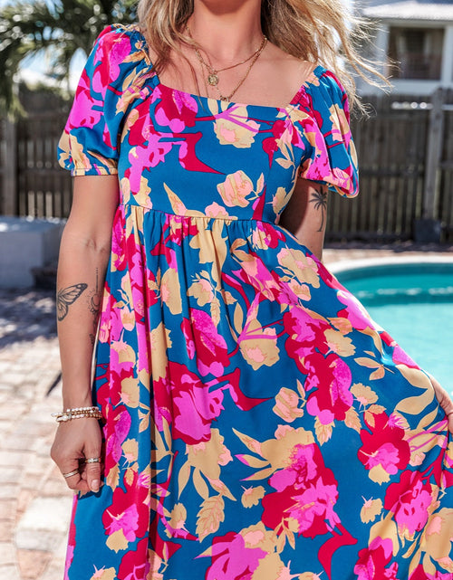 Load image into Gallery viewer, Printed Square Neck Short Sleeve Midi Dress
