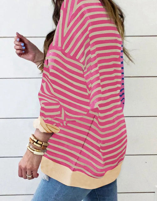 Load image into Gallery viewer, Contrast Stripes Round Neck Long Sleeve Sweatshirt
