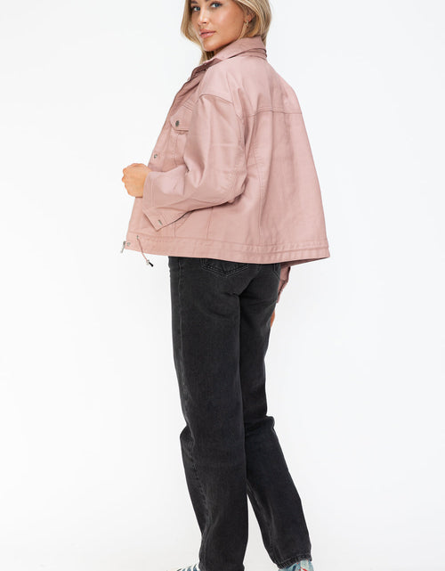 Load image into Gallery viewer, How Dare U Drawstring Hem PU Leather Zip Up Jacket
