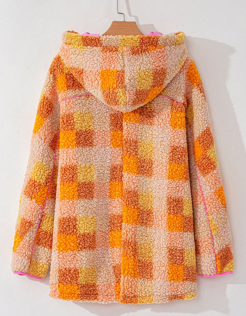 Load image into Gallery viewer, Checkered Long Sleeve Sherpa Hooded Jacket
