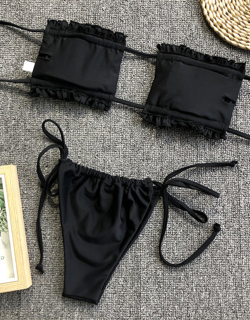 Load image into Gallery viewer, Frill Trim Ruched Bikini Set
