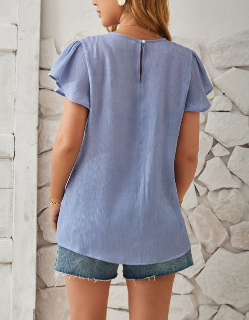 Load image into Gallery viewer, Round Neck Keyhole Cap Sleeve T-Shirt
