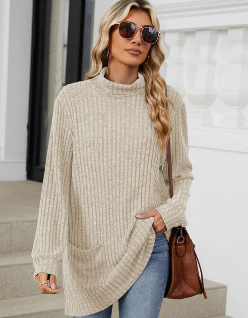 Load image into Gallery viewer, Ribbed Mock Neck Long Sleeve T-Shirt
