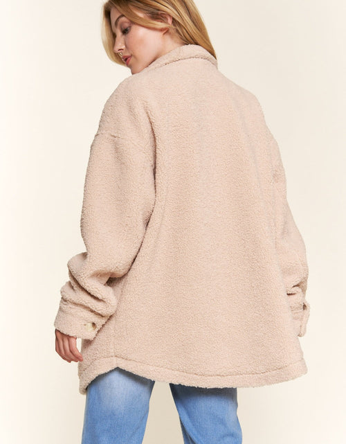 Load image into Gallery viewer, And The Why Teddy Sherpa Button Down Curved Hem Shacket
