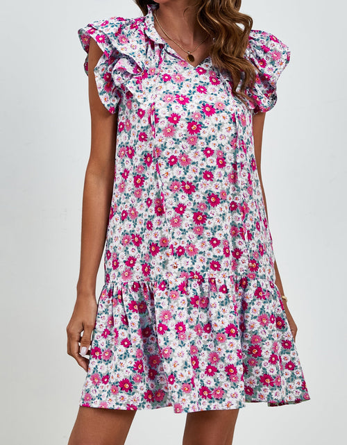 Load image into Gallery viewer, Tied Floral Cap Sleeve Mini Dress
