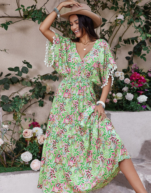 Load image into Gallery viewer, Smocked Floral V-Neck Short Sleeve Dress
