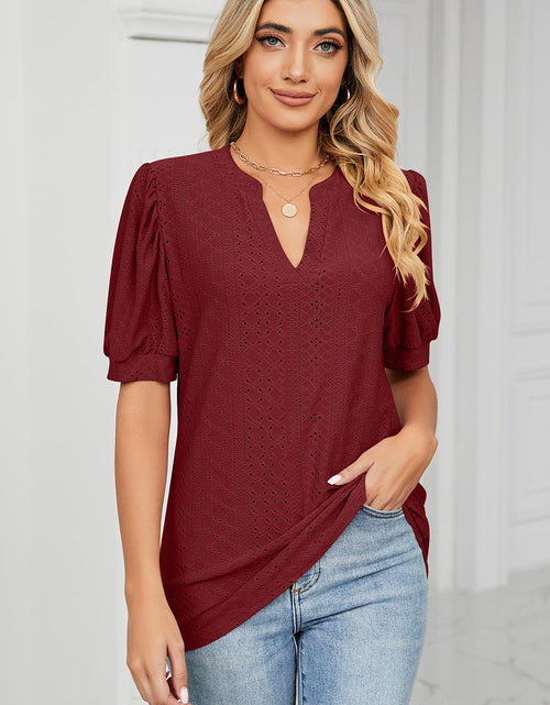 Load image into Gallery viewer, Eyelet Notched Short Sleeve T-Shirt
