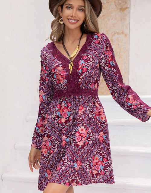Load image into Gallery viewer, V-Neck Long Sleeve Printed Mini Dress

