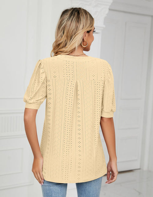 Load image into Gallery viewer, Florira Eyelet Notched Short Sleeve T-Shirt
