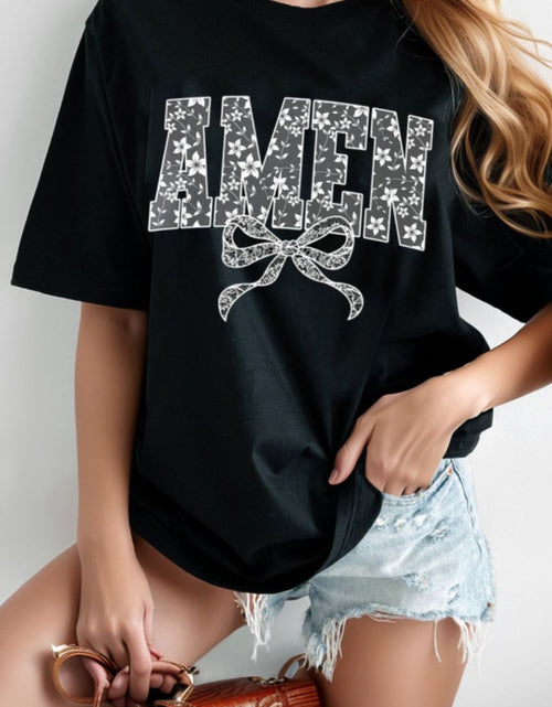 Load image into Gallery viewer, AMEN Bow Round Neck Short Sleeve T Shirt
