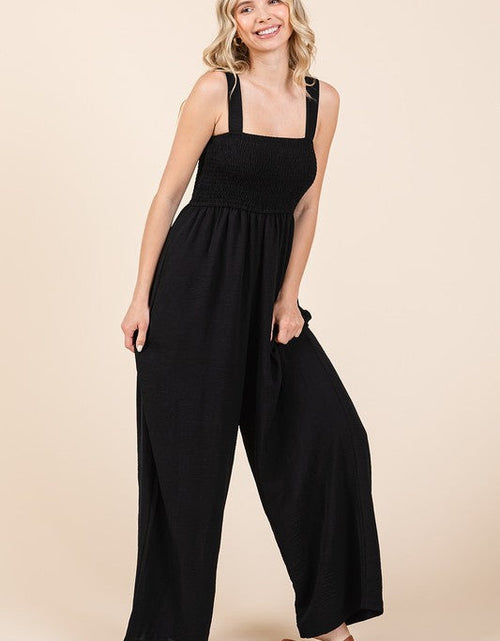 Load image into Gallery viewer, Mittoshop Smocked Wide Strap Wide Leg Overalls
