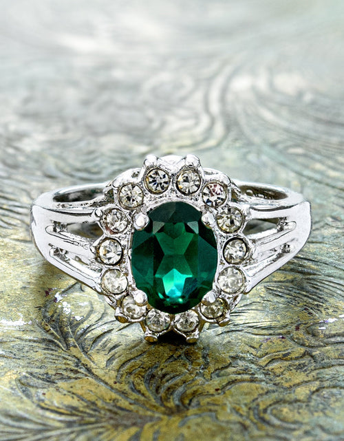 Load image into Gallery viewer, Vintage Jewelry Genuine Stone or Crystal Surrounded by Clear Austrian Crystals Ring Made in the USA by PVD Vintage Jewelry
