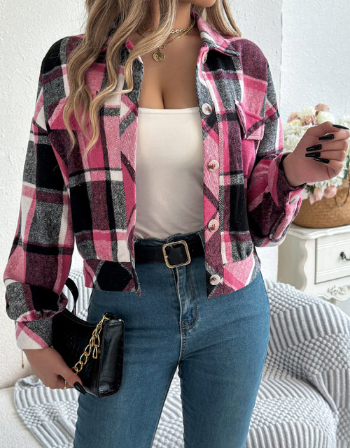 Load image into Gallery viewer, Plaid Button Up Long Sleeve Jacket
