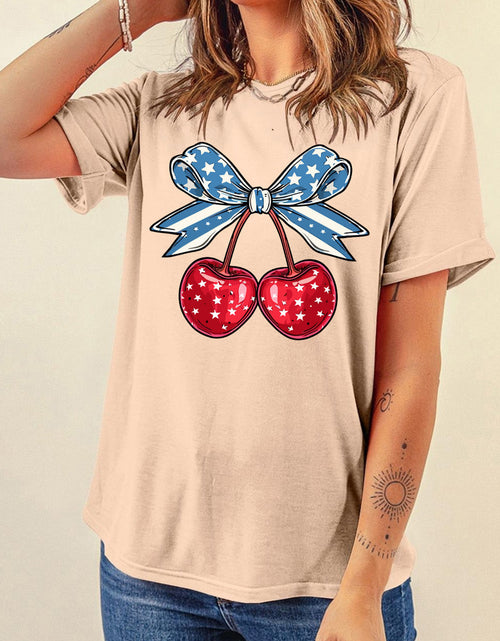 Load image into Gallery viewer, Cherry Graphic Round Neck Short Sleeve T-Shirt
