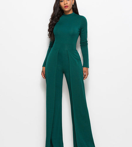 Long Sleeve Mock Neck Wide Leg Jumpsuit