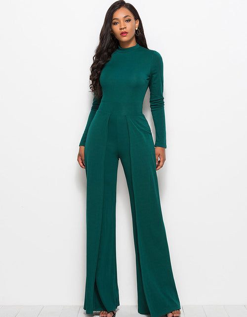 Load image into Gallery viewer, Long Sleeve Mock Neck Wide Leg Jumpsuit
