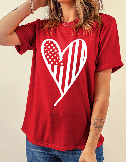 Load image into Gallery viewer, Heart Round Neck Short Sleeve T-Shirt
