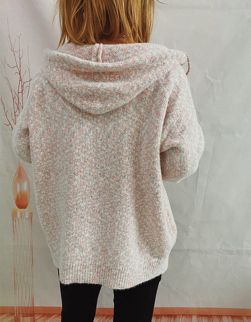 Load image into Gallery viewer, Zip Up Drawstring Long Sleeve Hooded Sweater
