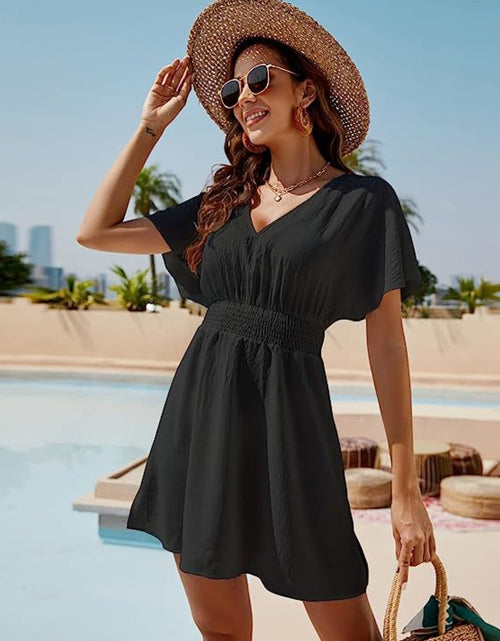 Load image into Gallery viewer, Smocked V-Neck Short Sleeve Dress
