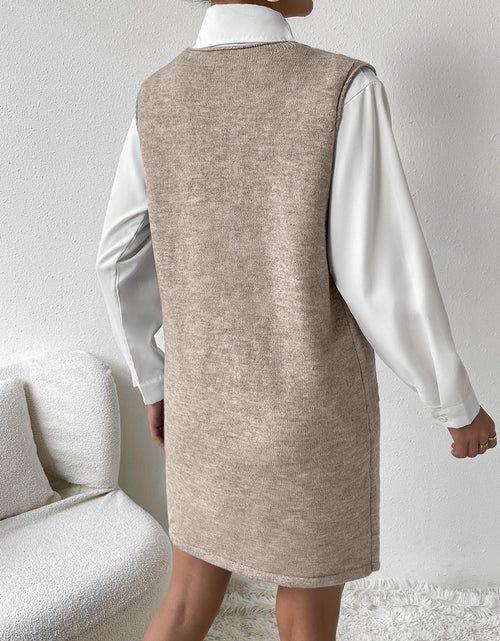 Load image into Gallery viewer, V-Neck Sleeveless Sweater Dress with Pockets
