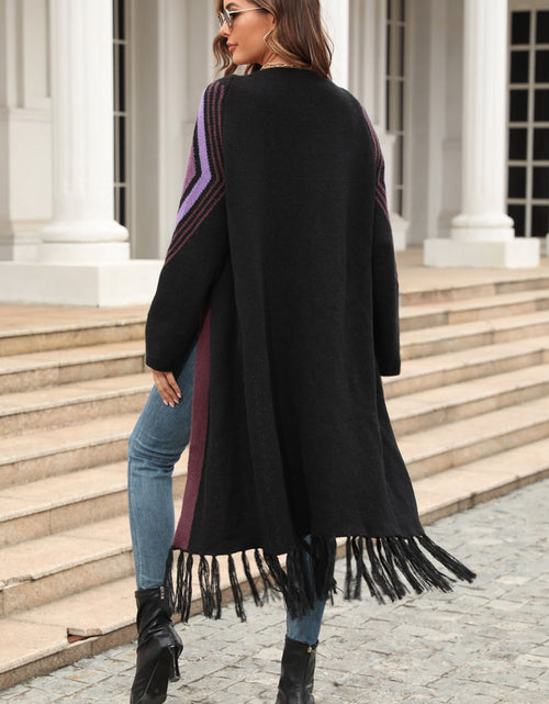 Load image into Gallery viewer, Angel Wings Geometric Fringe Hem Open Front Duster Cardigan
