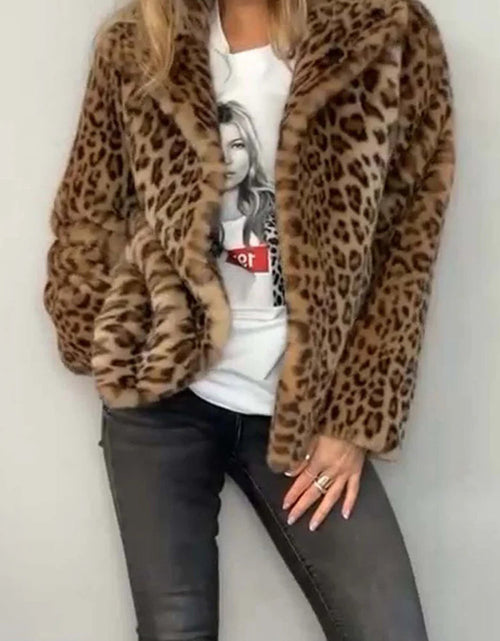Load image into Gallery viewer, Full Size Leopard Furry Collared Neck Long Sleeve Coat
