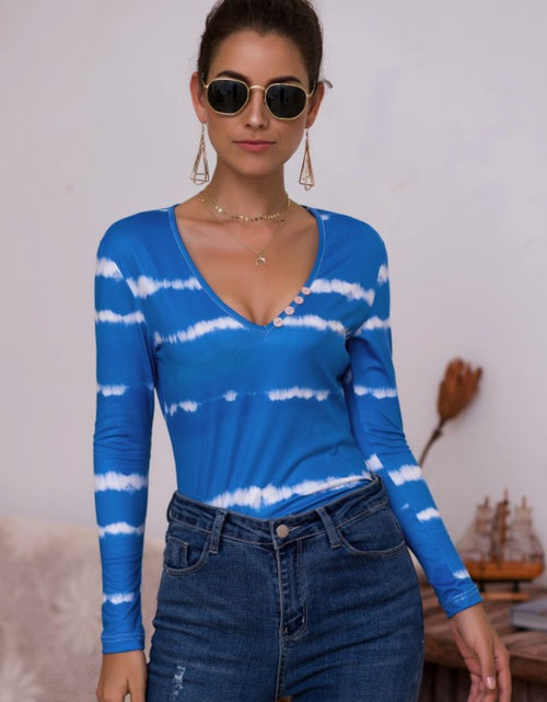 Load image into Gallery viewer, Tie-Dye Plunge Long Sleeve Top
