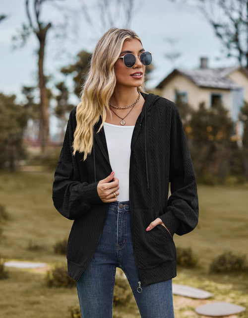Load image into Gallery viewer, Zip Up Drawstring Long Sleeve Hooded Jacket
