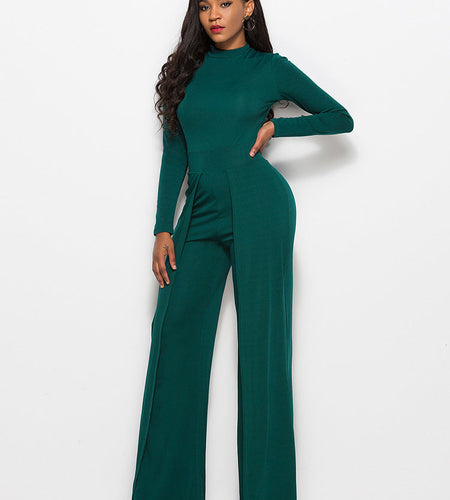 Long Sleeve Mock Neck Wide Leg Jumpsuit