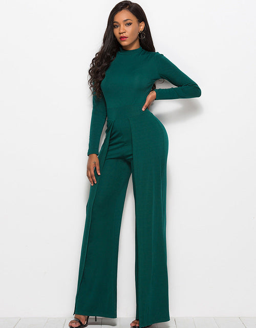 Load image into Gallery viewer, Long Sleeve Mock Neck Wide Leg Jumpsuit
