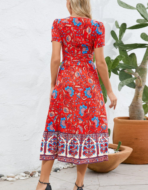 Load image into Gallery viewer, Printed Surplice Short Sleeve Dress
