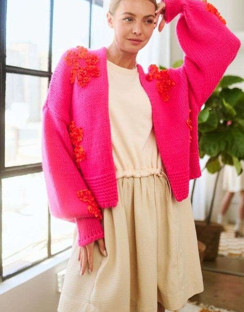 Load image into Gallery viewer, Davi &amp; Dani Floral Applique Open Front Drop Shoulder Cardigan
