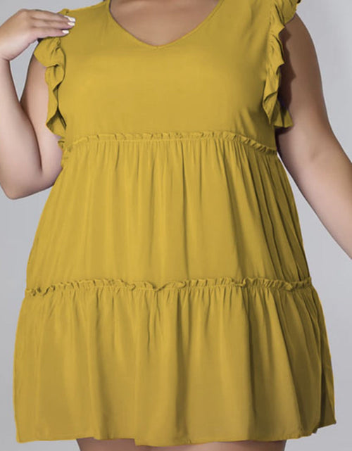 Load image into Gallery viewer, Plus Size V-Neck Frill Trim Mini Dress
