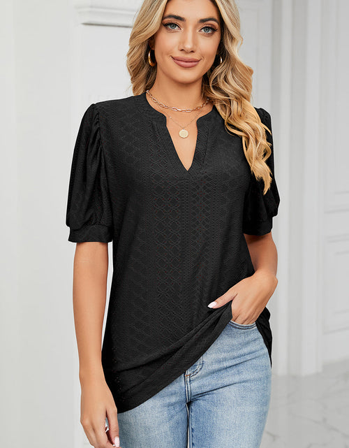 Load image into Gallery viewer, Eyelet Notched Short Sleeve T-Shirt
