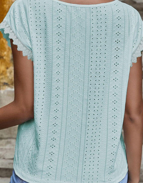 Load image into Gallery viewer, Shiny V-Neck Eyelet Short Sleeve Top
