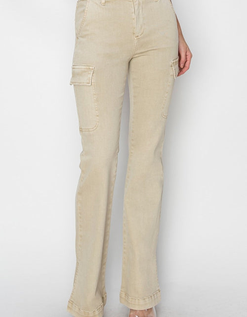 Load image into Gallery viewer, RISEN Full Size High Rise Side Slit Cargo Bootcut Jeans
