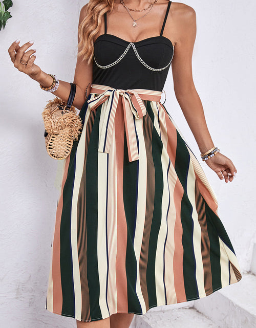 Load image into Gallery viewer, Perfee Tied Striped Spaghetti Strap Dress
