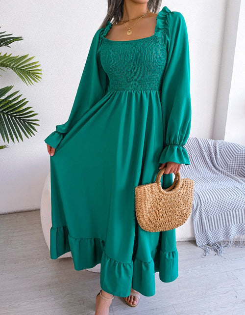 Load image into Gallery viewer, Smocked Square Neck Flounce Sleeve Dress by BlakWardrob
