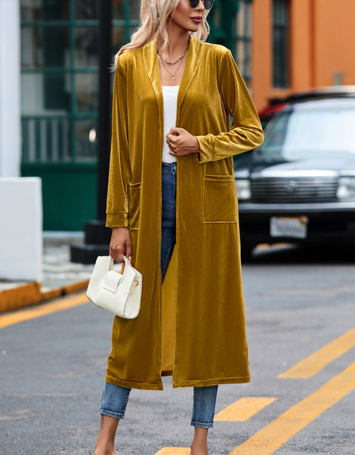Load image into Gallery viewer, Velvet Open Front Long Cardigan with Pockets
