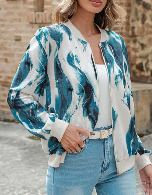 Load image into Gallery viewer, Printed Baseball Collar Zip Up Jacket
