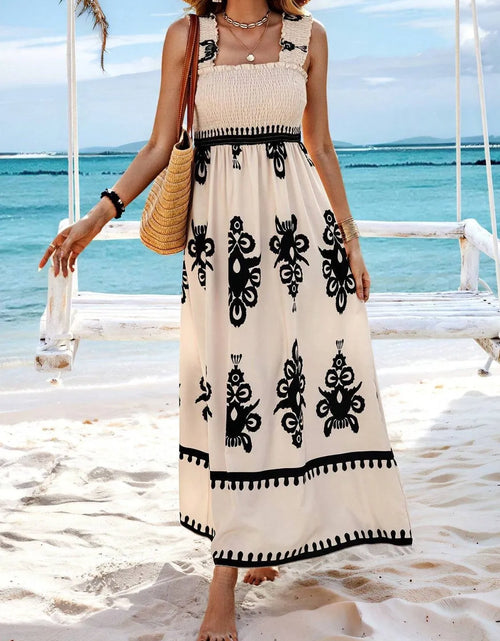 Load image into Gallery viewer, Smocked Printed Wide Strap Maxi Dress
