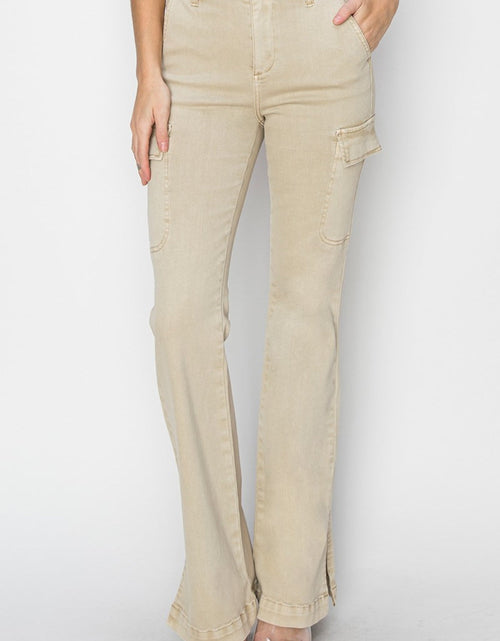 Load image into Gallery viewer, RISEN Full Size High Rise Side Slit Cargo Bootcut Jeans

