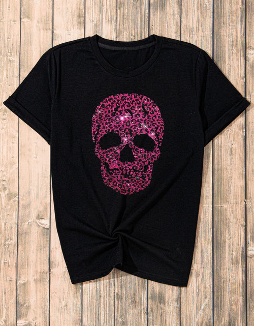 Load image into Gallery viewer, Rhinestone Round Neck Short Sleeve T-Shirt
