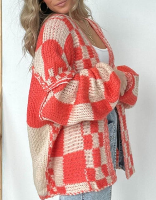Load image into Gallery viewer, Plaid Open Front Long Sleeve Cardigan

