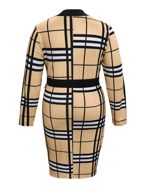 Load image into Gallery viewer, Plus Size Plaid V-Neck Long Sleeve Wrap Dress
