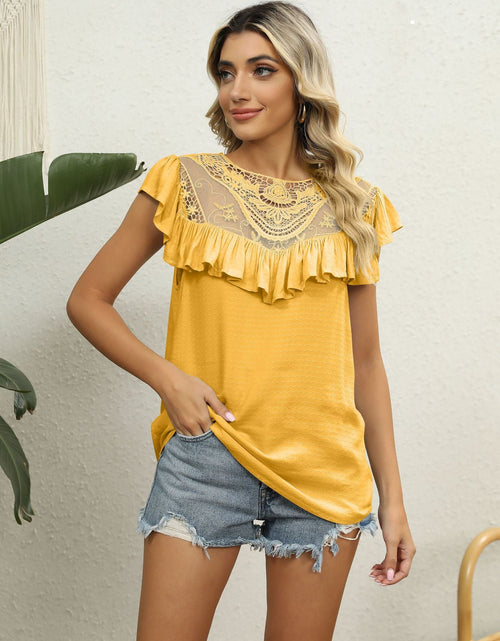 Load image into Gallery viewer, Spliced Lace Ruffled Blouse
