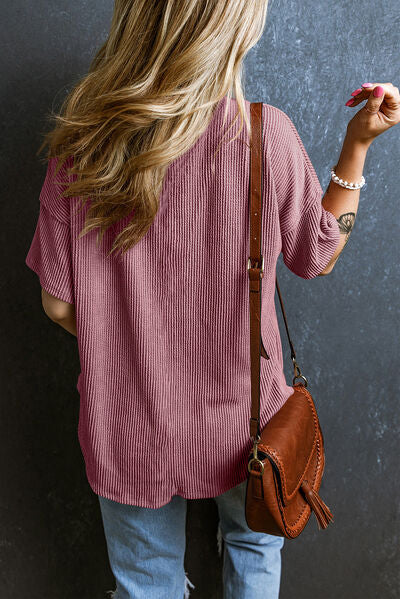 Load image into Gallery viewer, Textured V-Neck Dropped Shoulder T-Shirt
